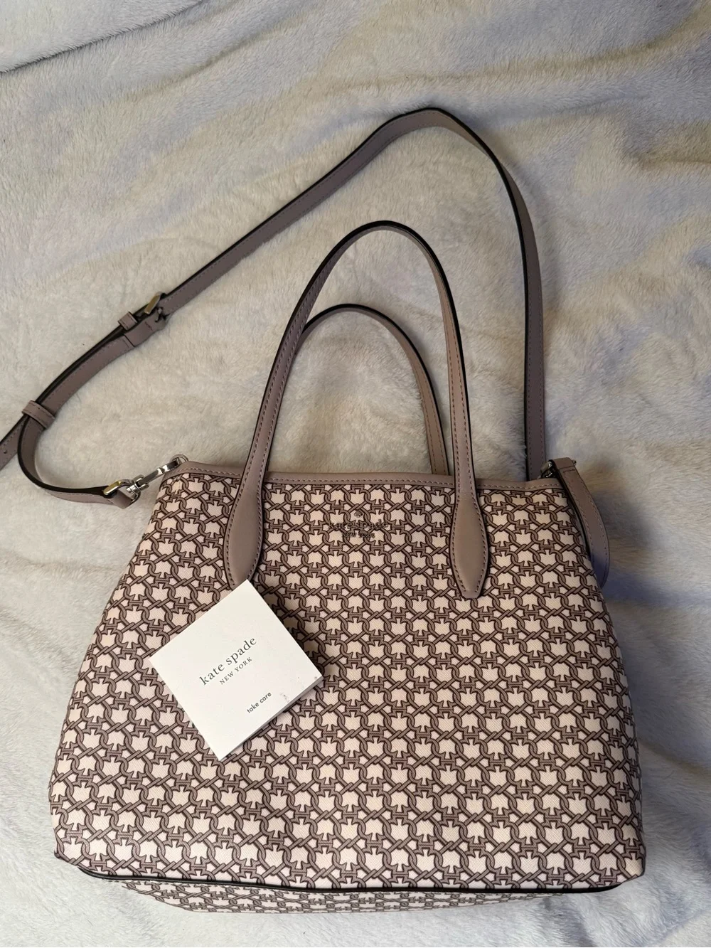 kate spade Blush Pink Patterned Satchel with Crossbody Strap